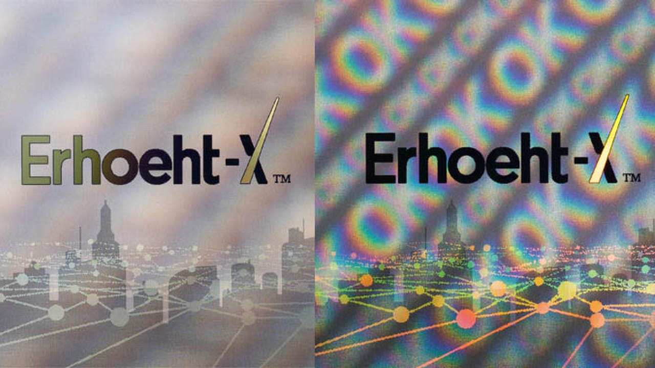 A regular image with a metallic sheen (left) and a hologram combining it with Illumigram (right)
