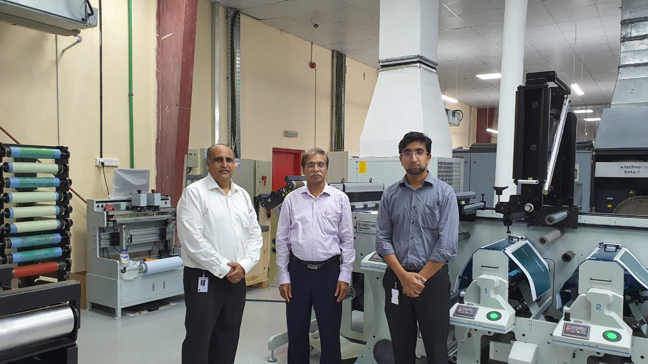 L to R: Ranesh Bajaj, director, Vinsak with Mathews Oommen, general manager and Toji Oommen, manager at Aquarius Printing Press in the UAE  