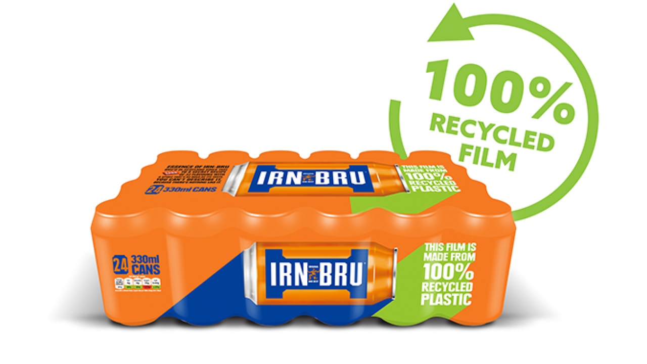 AG Barr has introduced new packaging for its iconic Scottish drink Irn-Bru using the entirely recycled wrap