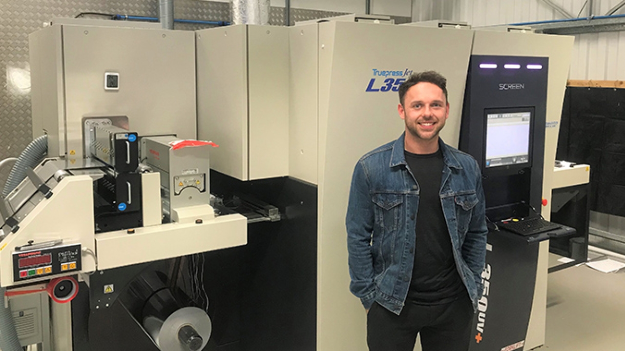Alex Hurford, director of Lemur Labels in front of the newly installed L350UV press