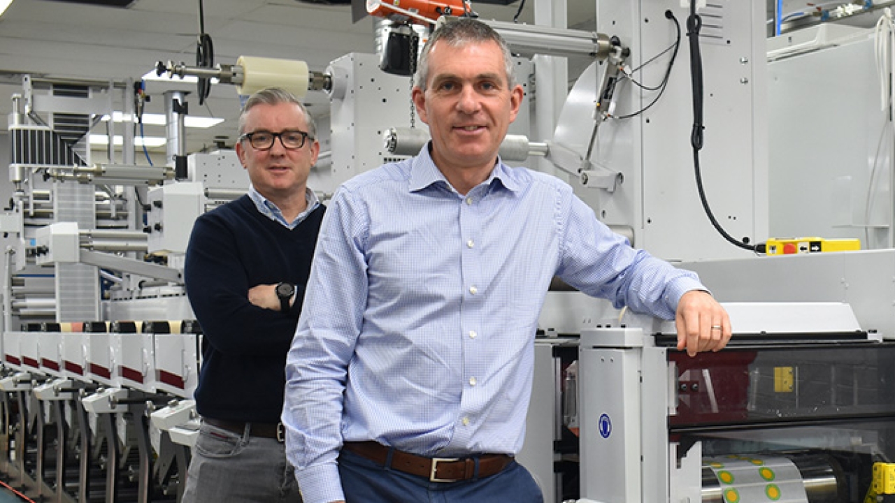  L-R: Johnny Woods, sales and finance director and James Costello, managing director at Label Tech in front of the newly installed Mark Andy Evolution press