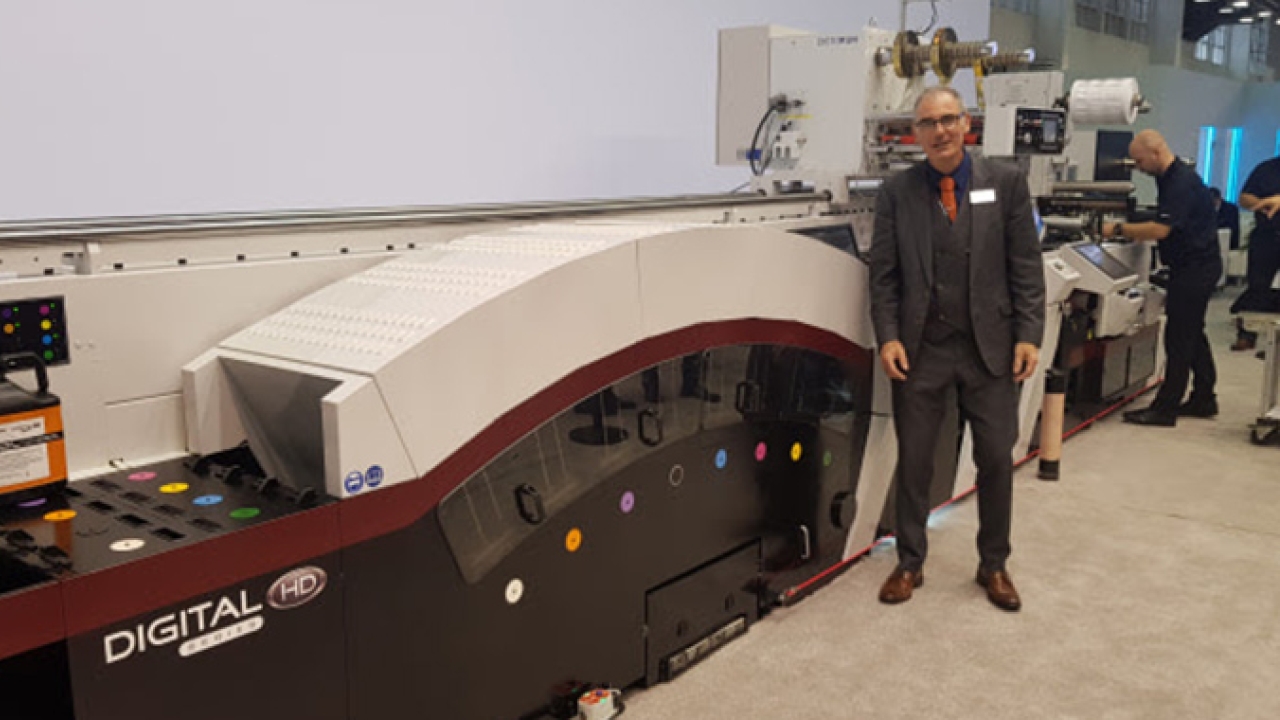 Chris Bodger with Mark Andy's Digital Series HD at Labelexpo Europe 2019
