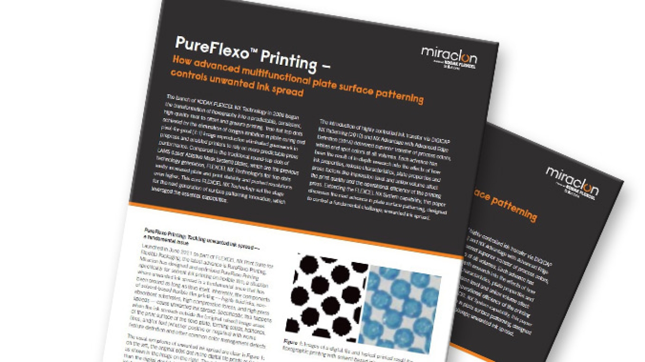 Miraclon has published a white paper that looks at how the company’s PureFlexo technology overcomes unwanted ink spread Miraclon has published a white paper that looks at how the company’s PureFlexo technology overcomes unwanted ink spread
