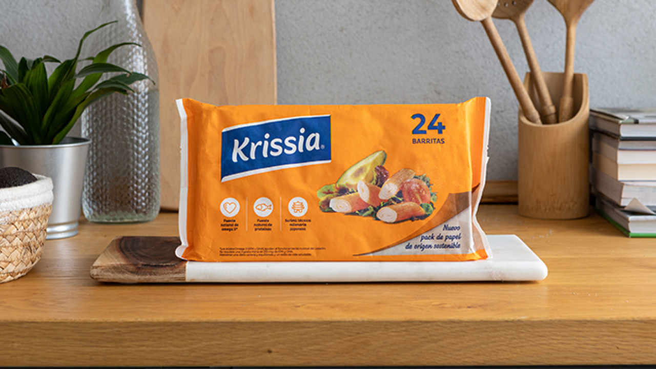 Mondi has supported Spain-based Angulas Aguinaga on its journey to switch to recyclable paper-based packaging for its Krissia brand chilled surimi sticks