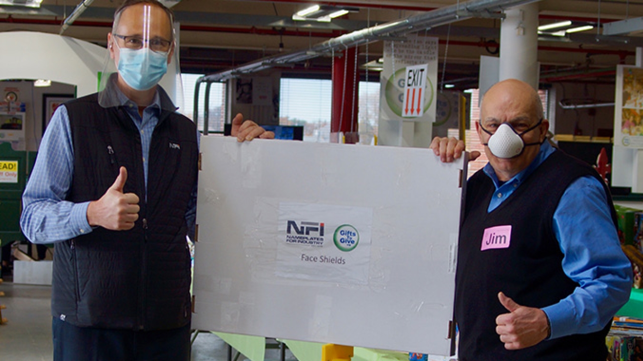 NFI Corp has partnered with Design Mark Industries to produce and donate 2,000 face shields to GiftsToGive, a volunteer-run organization of Achushnet, Massachusetts