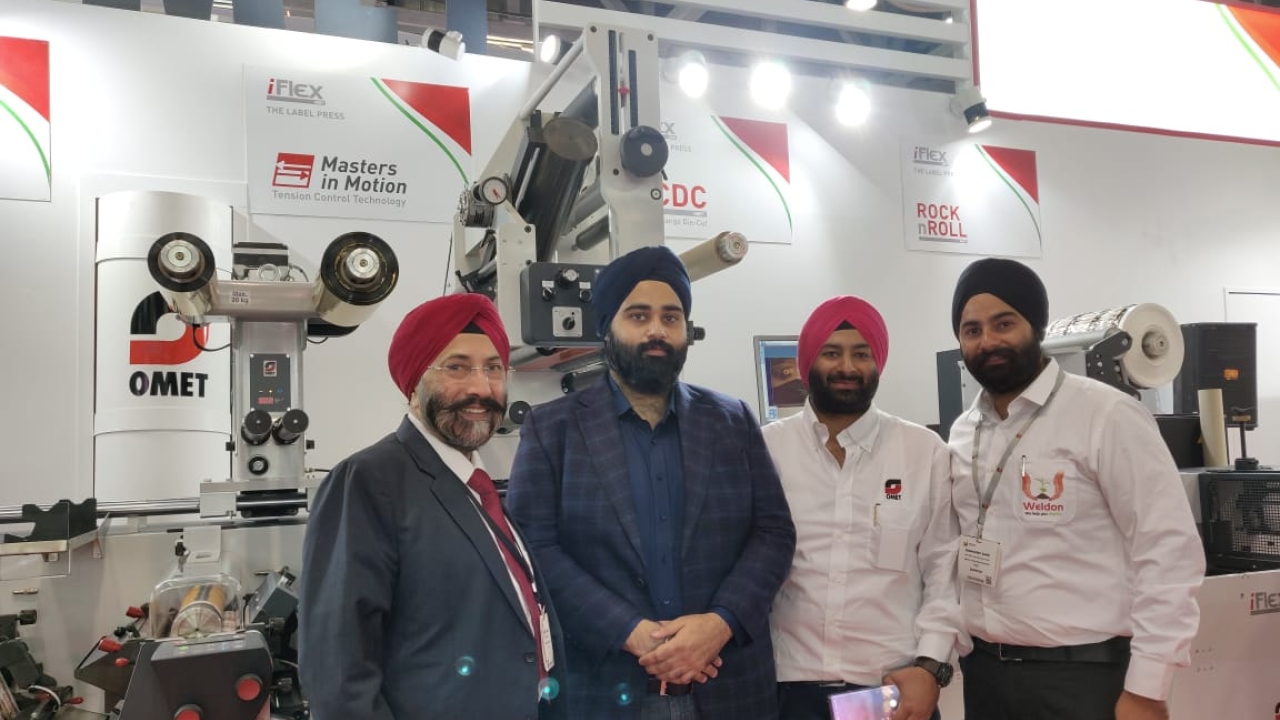 L to R: Harveer Sahni, chairman, Weldon Celloplast with Raj Kunwar S Dua, proprietor at Modern Propack, Kanwardeep Sahni and Pawandeep Sahni of Weldon Celloplast at Labelexpo India