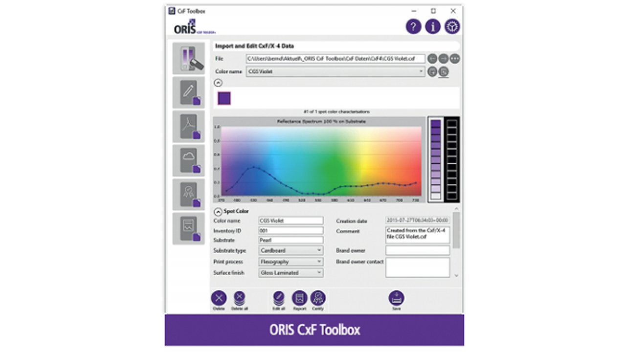 Screen Graphic Solutions and CGS Oris have developed CxF spot color matching technology that predicts halftones and automatically generates complete CxF data