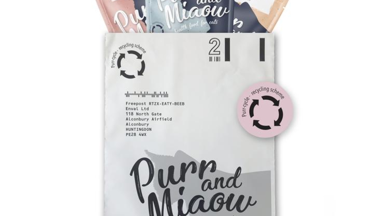 Wet and dry cat food specialist Purr & Miaow has introduced Purr-cycle, a recycling initiative launched in partnership with Enval to prevent cat food pouches ending up as landfill Purr & Miaow launches Purr-cycle in partnership with Enval