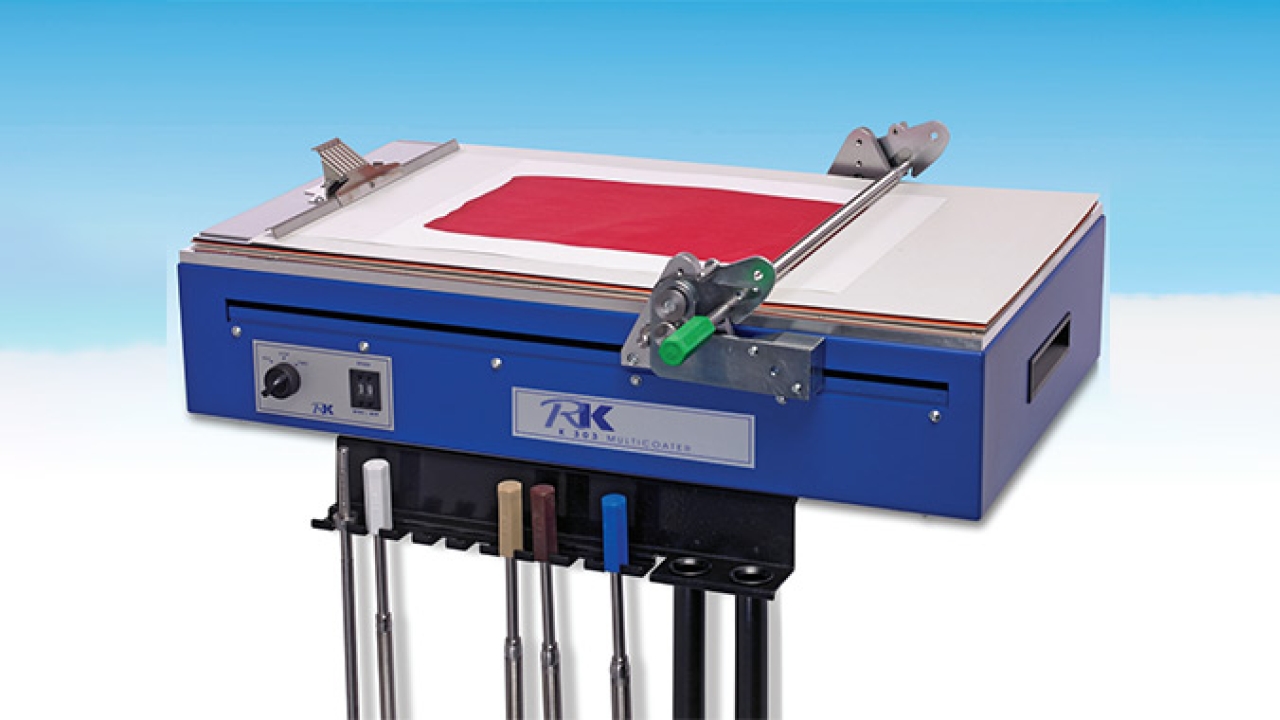 RK Print Coat Instruments has modified the K 303S Multicoater base unit with a fully integrated servo drive and touch screen control 