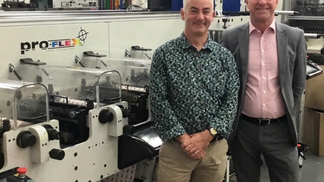 Simon Miller (left), managing director at Secura Labels, and James Thomas (right), business development and marketing manager at Focus Label Machinery Secura Labels succeeds with Focus Proflex 330E investment