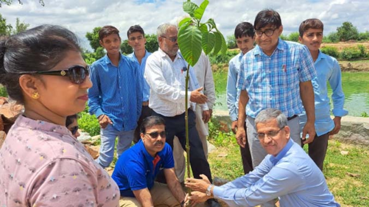 Ramakrishna Karanth, CEO, Siegwerk India plants trees at the pond site