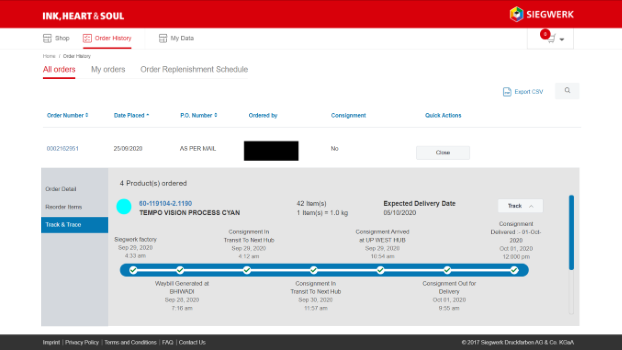 Siegwerk’s newly launched track and trace feature on its customer portal