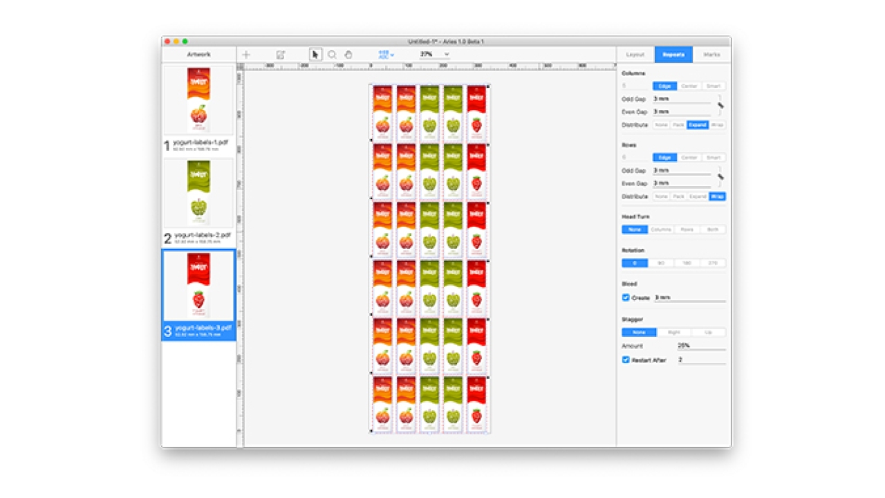 Tilia Aries is a cross-platform step-and-repeat tool for label printers that enables quick and easy layout for pre-print, cutting and finishing