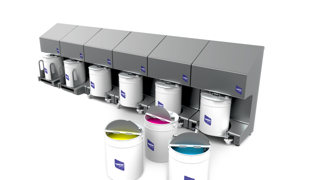 Tresu F10 iCon ink supply system automatically regulates the supply of ink and coating media to the flexo press 