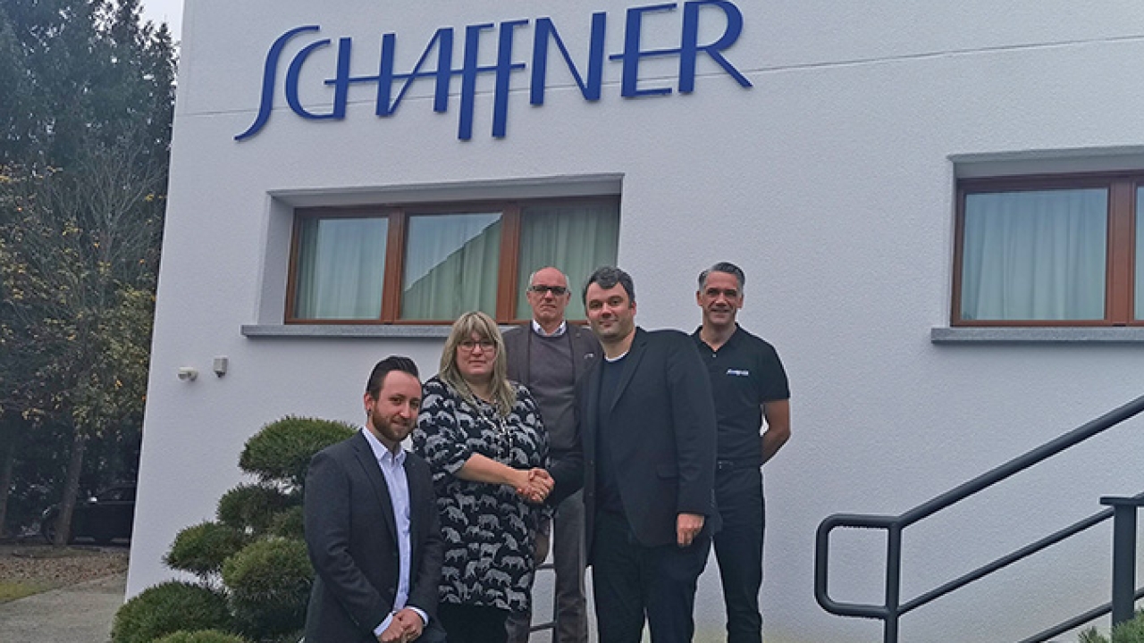 L-R: Kevin Bossard, manager of Digital Print at Schaffner, Cornelia Caffari, CEO of Schaffner, Ralf Schifferer, service manager DACH & Eastern Europe, Christoph Blank, Xeikon sales area manager DACH and Alexander Förster, technical manager