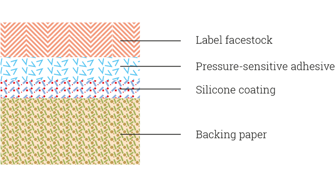 Figure 2.1 Construction of pressure-sensitive laminate showing backing paper and silicone release coating
