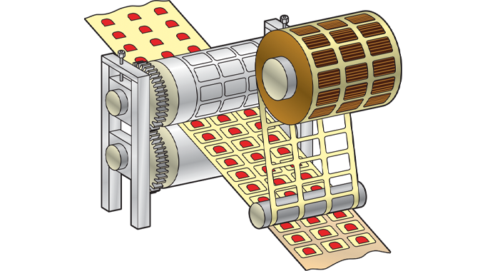 Figure 2.3 - Matrix waste being removed and re-wound after die-cutting