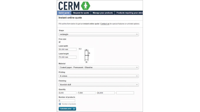 Figure 2.2 Instant Online quote form using Cerm MIS software