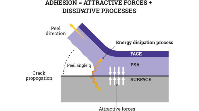 Figure 3.4 Peeling a label away from a surface involves overcoming the ‘adhesion’ of the PSA to the surface