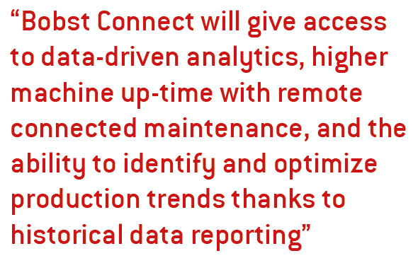 Bobst Connect will give access to data-driven analytics, higher machine up-time with remote connected maintenance, and the ability to identify and optimize production trends thanks to historical data reporting