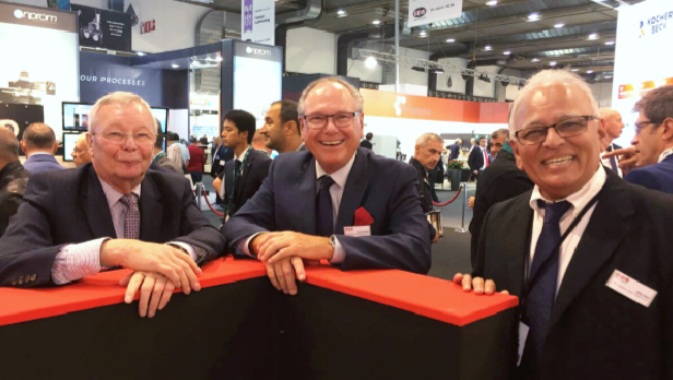 Taken at Labelexpo Europe 2017, this picture shows 150 years of industry  experience. L&L founder Mike Fairley, Denny McGee and Dilip Shah, MPS