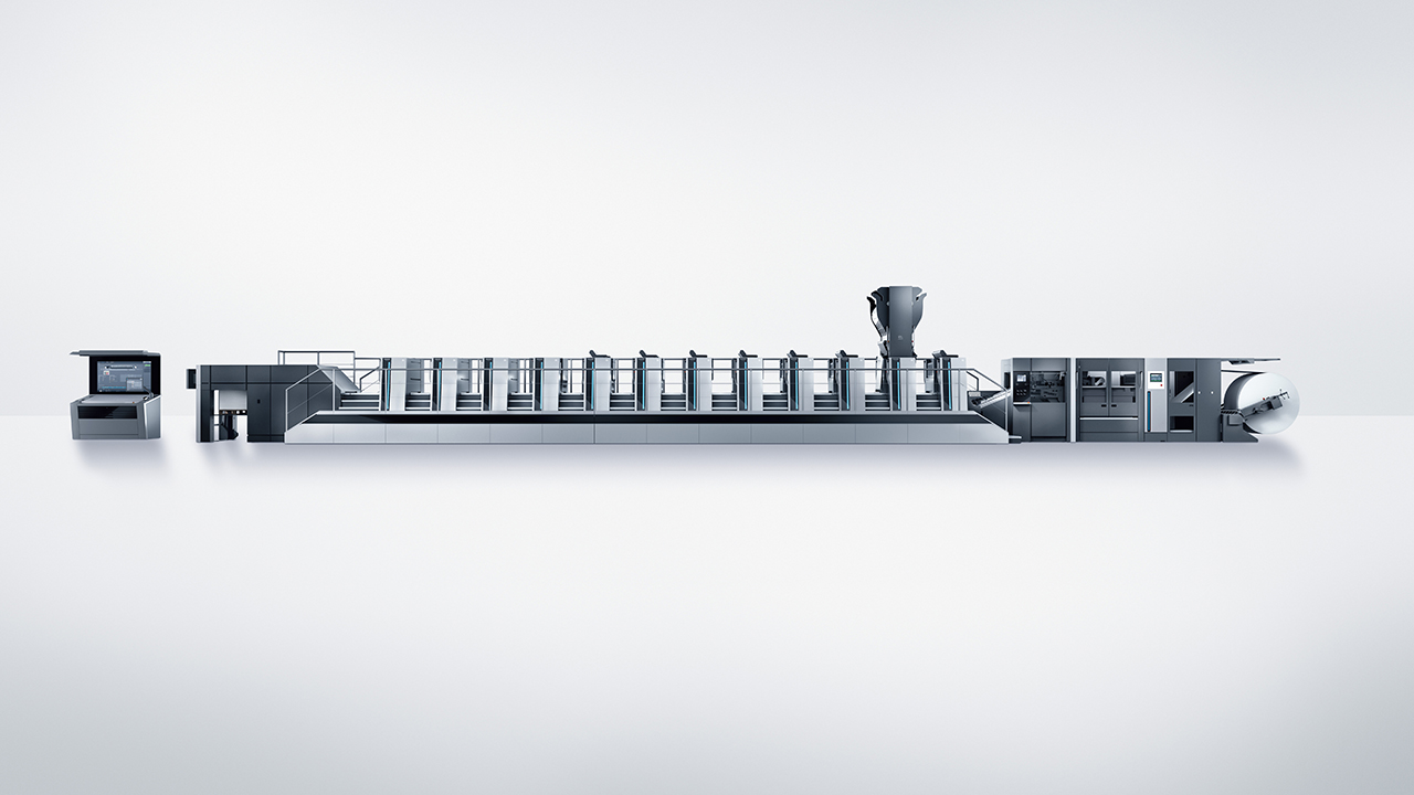 Heidelberg Speedmaster XL106 with CutStar reel-to-sheeter, inline coating and Foilstar cold foil units