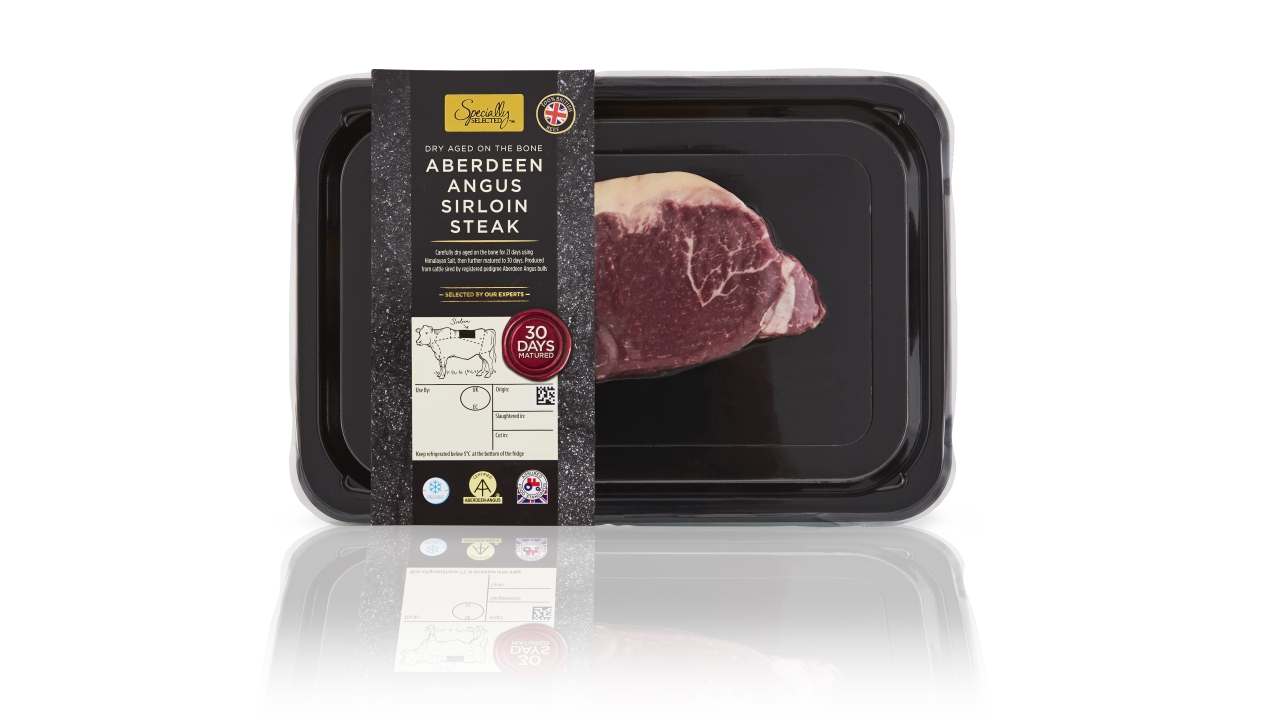 Coveris has used advanced linerless label printing for the launch of Aldi’s new range of top tier Specially Selected Aberdeen Angus steaks