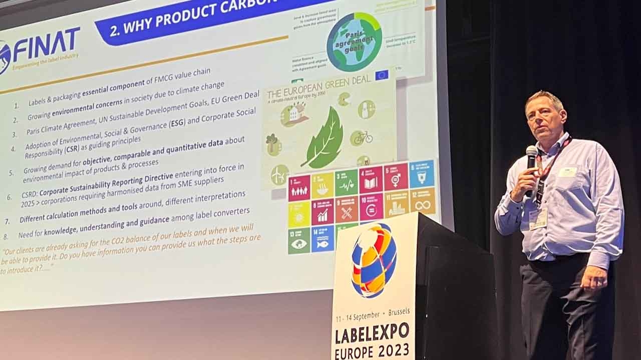 Alex Knott presenting PCF LCA initiative at Finat press conference