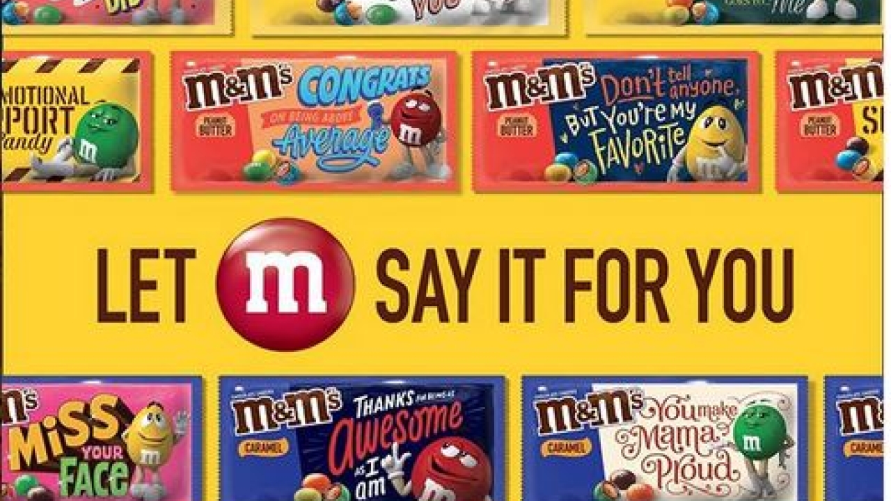 M&Ms launch personalized packaging campaign. Photo from M&M Instagram @mmschocolate